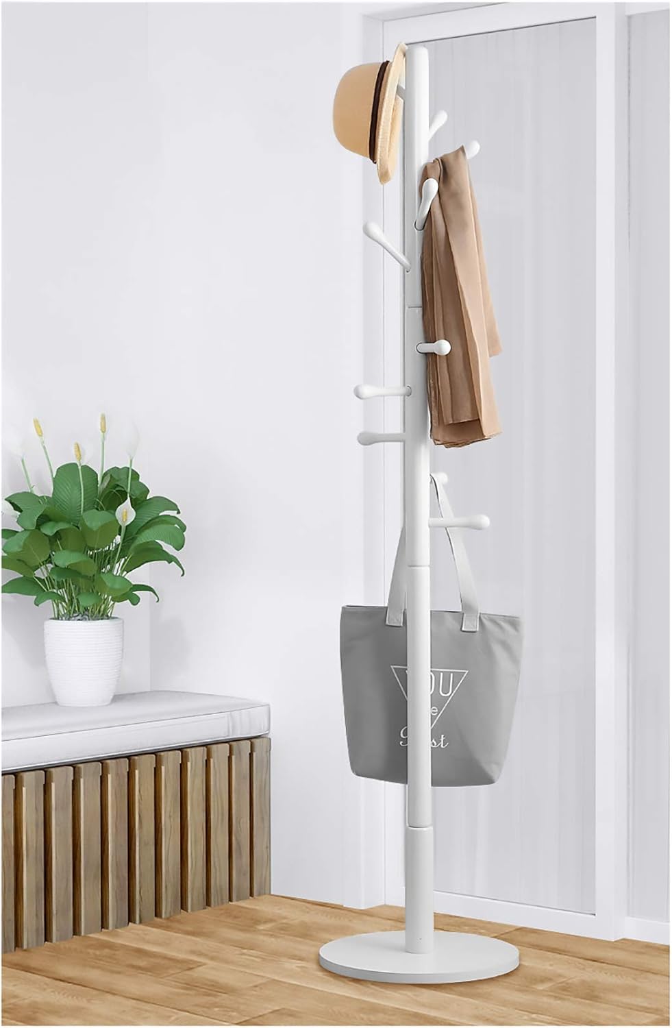 Wooden Coat Rack With 10 Hooks Hat Stand, Hat Stand Free Standing For