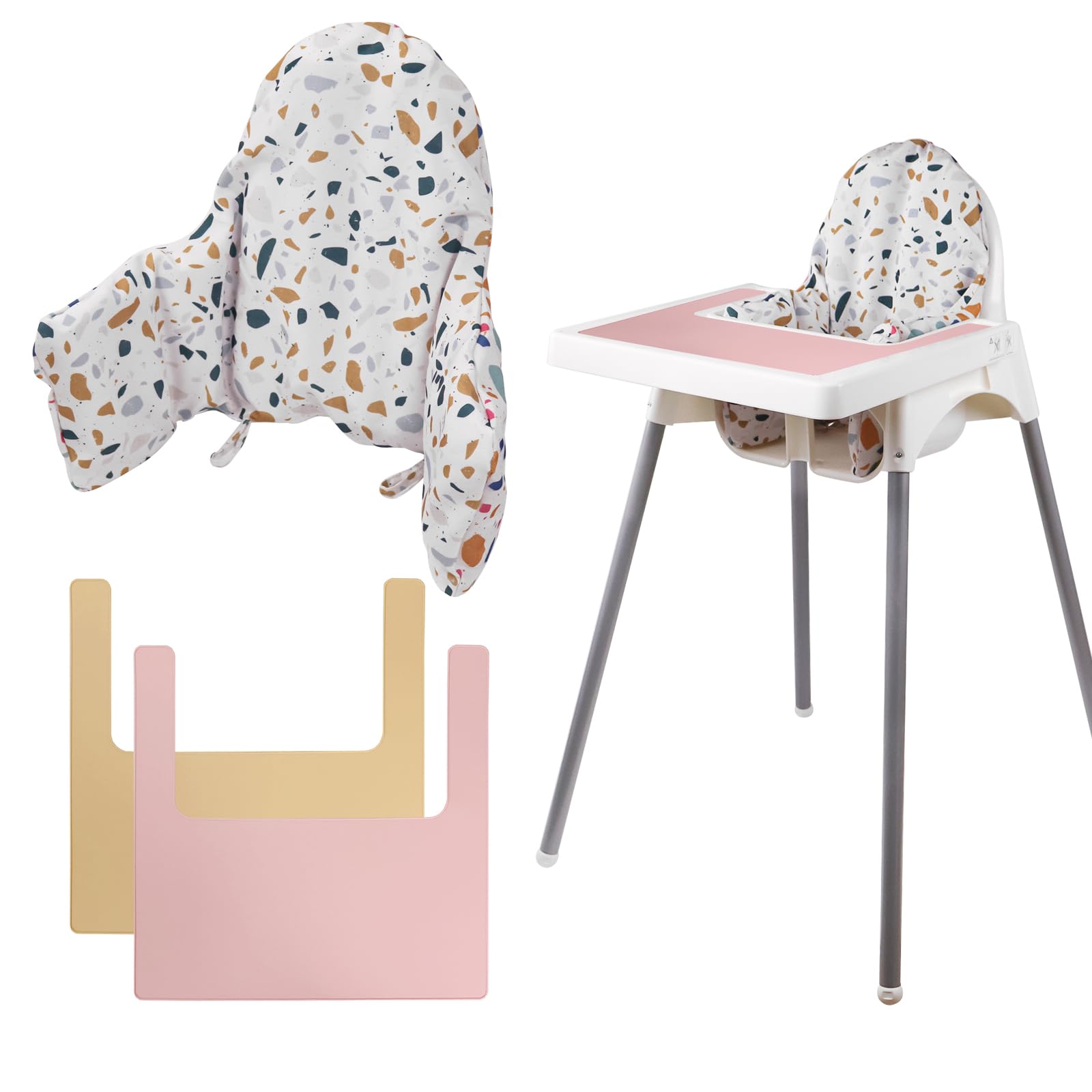 Cushion for High Chair, Chair Pad IKEA Antilop Highchair, Seat Pad, with Two High Chair Placemat, Built-in Inflatable Cushion, Soft and Comfortable, Baby Sitting More Comfortable (Stone Flower)