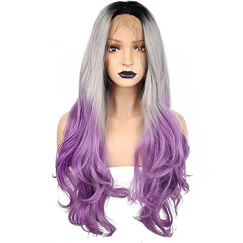 Amazon Com Anogol Hair Cap 24 Gray Lace Front Wig Purple