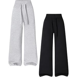 Kxuryueo Teen Girls 2 Pack Sweatpants Wide Leg High Waist Drawstring Sweat Pants with Pockets Sizes 7-16