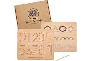 JETM·HH My First Learn to Write Wooden Number Tracing Board Preschool Handwriting Practice for Kids Age 3 4 5 Double-Sided Learning to Write ABC Educational Toy Game Fine Motor Montessori Gift