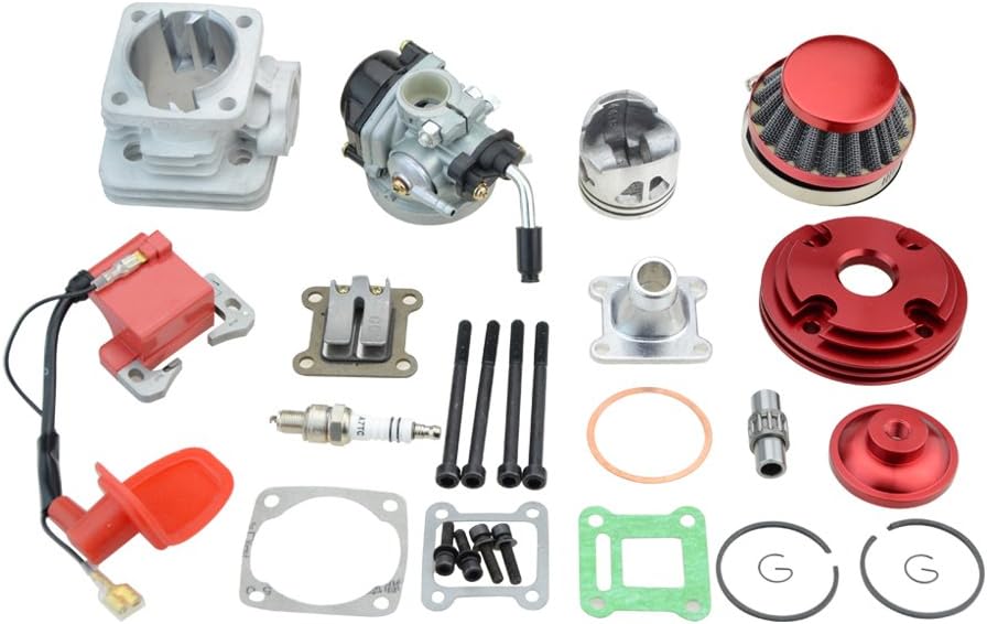 GOOFIT 44mm red Cylinder Carburetor Air Filter ignition coil Set Big Bore Top Kit of Piston Replacement For 47cc 49cc 50cc 53cc 54cc 2 stroke Engine Pocket Bike Atv Quad Motocross - Image 3