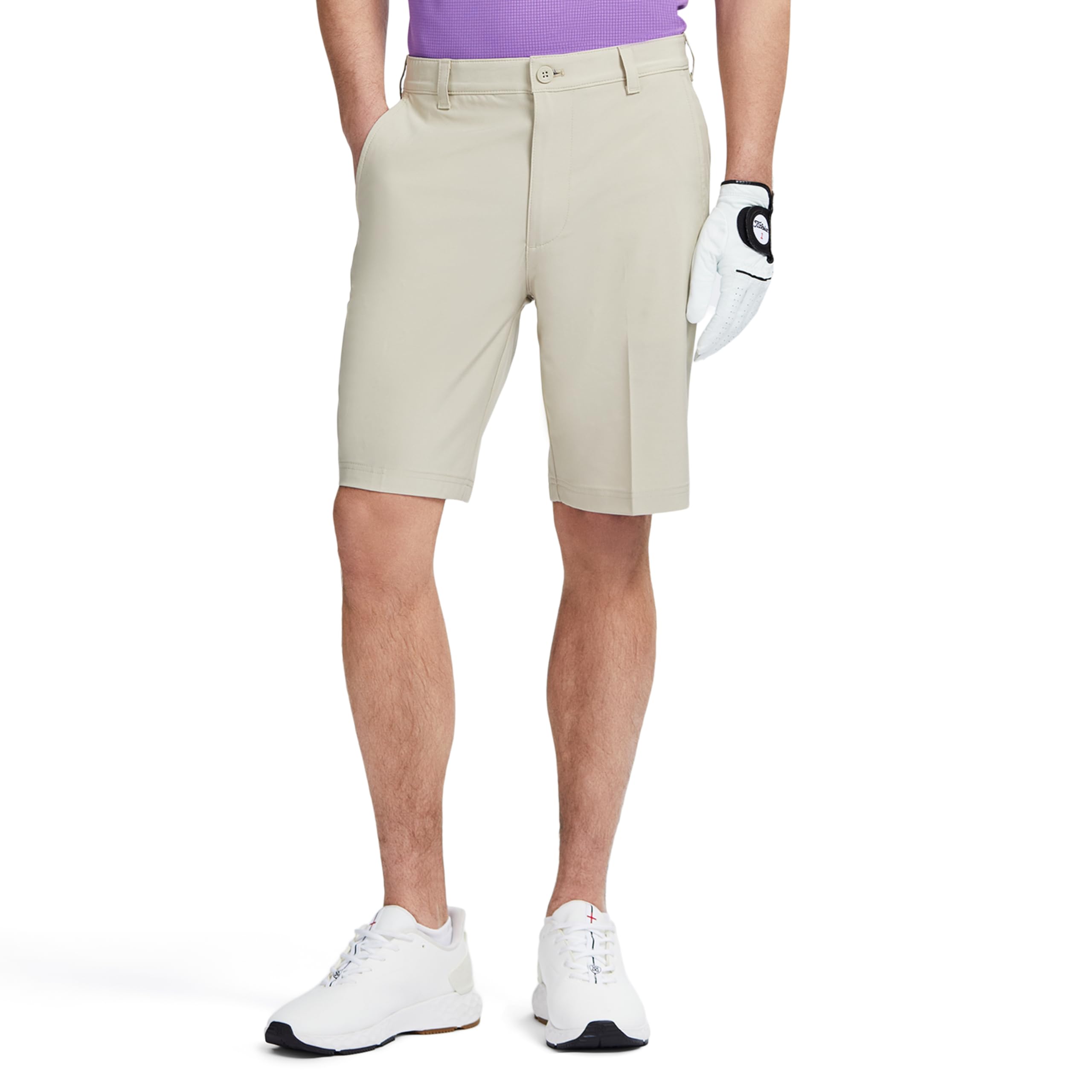 IZOD Mens 9.5″ Swingflex Stretch Straight Fit Golf Shorts, R. Khaki, 30 US