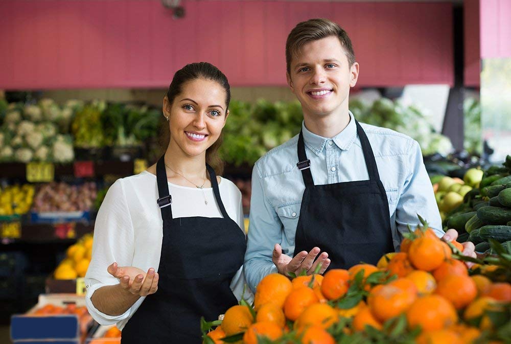 Adjustable 2 Pockets Durable Bib Apron - Black Extra Long Ties(32\
