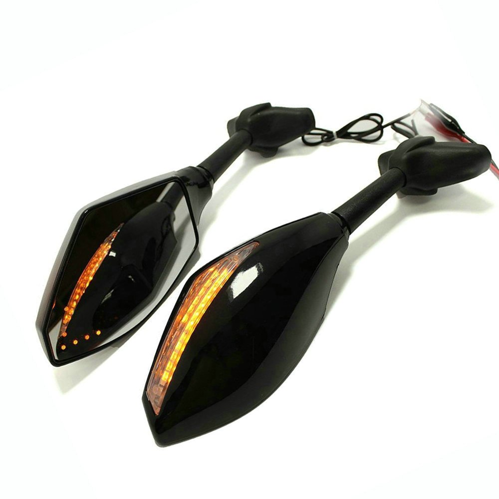 Yibid Integrated Motorcycle LED Turn Signal Light Mirrors for Yamaha FZR600 1989 - 1999, YZF600 1995 - 2009, YZF R6 1999 - 2009, Solid Black Shell Arrow Maker Indicator Blinker in Mirror (Smoke Lens)