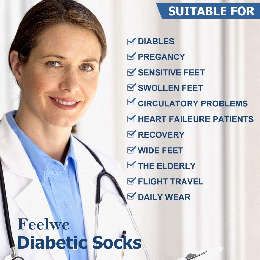 Ankle Diabetic Socks, Feelwe Unisex Non Binding Cotton Socks Seamless Toe Cushion Crew Summer Socks for Men Women 1/6 Pairs: Clothing