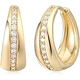 MYEARS Women Gold Earrings Huggie Hoop Cubic Zirconia 14K Gold Plated Small Simple Hypoallergenic Everyday Jewelry