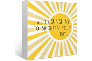Mtrgdn Sunshine Decor A Little Sunshine to Brighten Your Day Inspirational Summer Wood Box Sign Desk Decor Boho Wooden Box Block Sign Decorations for Home Office Wall Tabletop Desk Decor