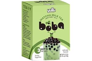 Matcha Latte Instant Bubble Pearl Matcha Milk Tea Kit with Authentic Brown Sugar Tapioca Pearls, Ready in Under One Minute, Paper Straws Included – 3 Servings Yulu Foods