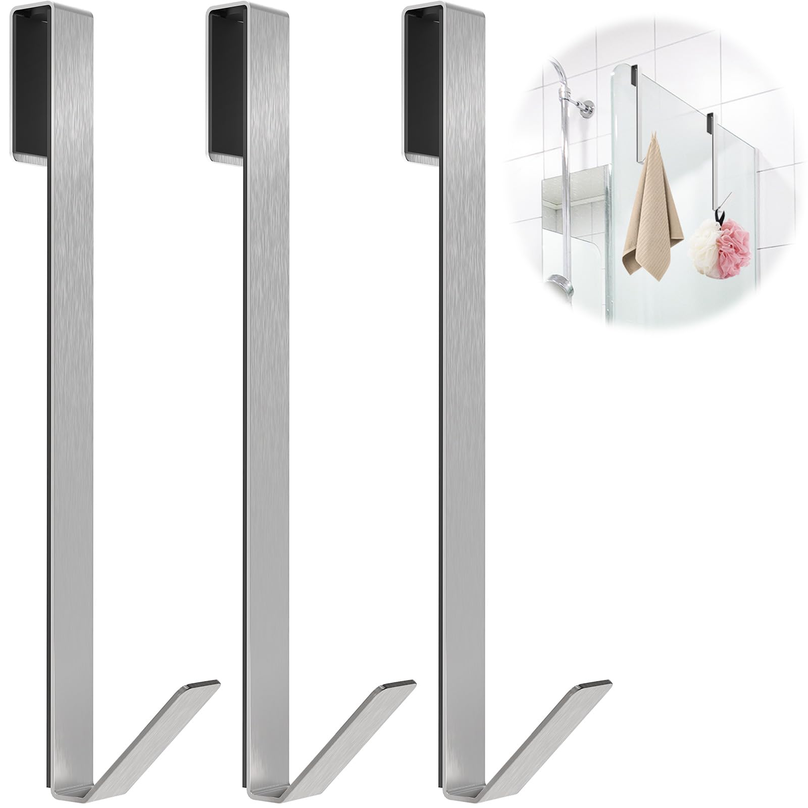 Photo 1 of Linone 10 in Shower Door Hooks, Towel Hooks for Bathrooms, Shower Hooks for Towels, Heavy Duty Drilling-Free Extended Over Door Towel Hooks for Frameless Glass Shower Door, 3 Pack