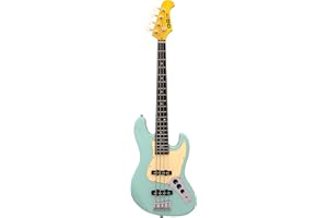 CNZ Audio JB Mini Electric Bass Guitar - Surf Green Body, Maple Neck, Rosewood Fingerboard & 3-Ply Ivory Pickguard, 28.6" Short Scale Premium Pickups, Vintage Steel Bridge & Tuners - Pure Awesomeness
