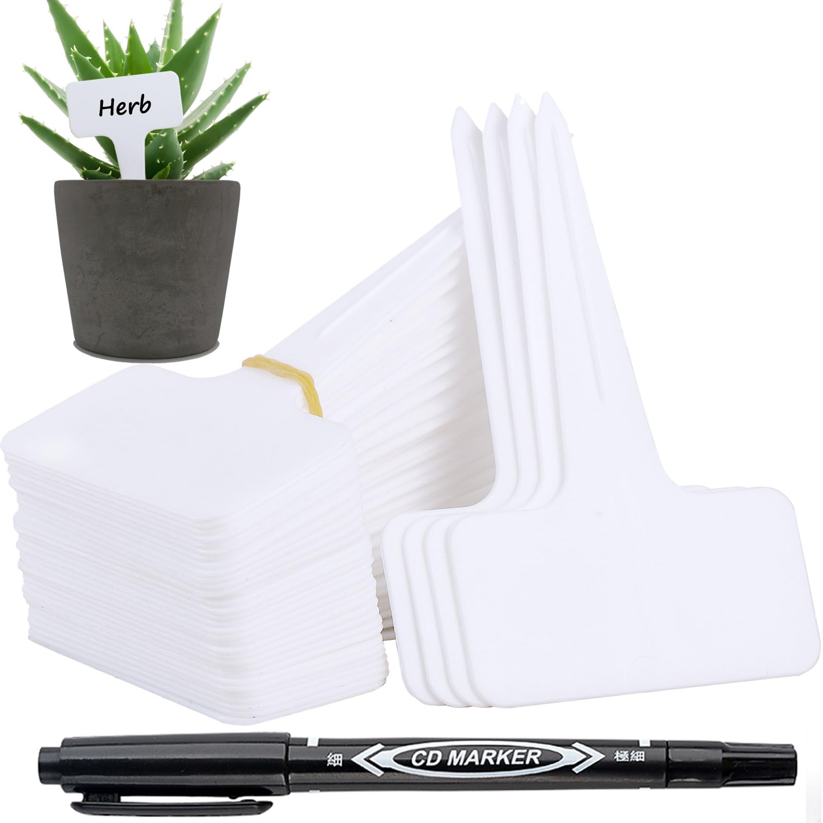Orrdiffi 100 Pcs Plant Labels for Outdoor Plants Seed Labels PlasticT-Type Tags for Potted Plants, Herbs, Flowers, Vegetable, Waterproof Eco-Friendly Sticks with Marker Sign Pen (White)