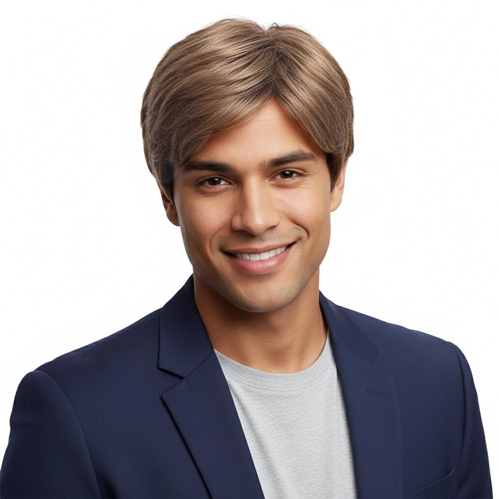 Photo 1 of H&Bwig Men Short Toppers Hairpiece Clip in Hair Extensions for Covering White Loss Hair Toupee (Blonde)