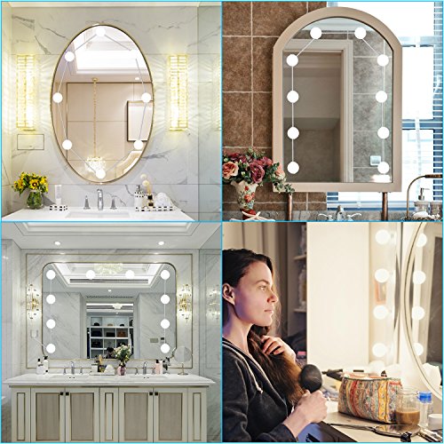 LED Vanity Mirror Lights 6500K 13.1ft Hollywood Style Vanity Lights Waterproof 10 Blubs Daylight Mirror Makeup Light Kits Dimmable Lighting Fixture Strip for Dressing Vanity Set Bedroom Bathroom