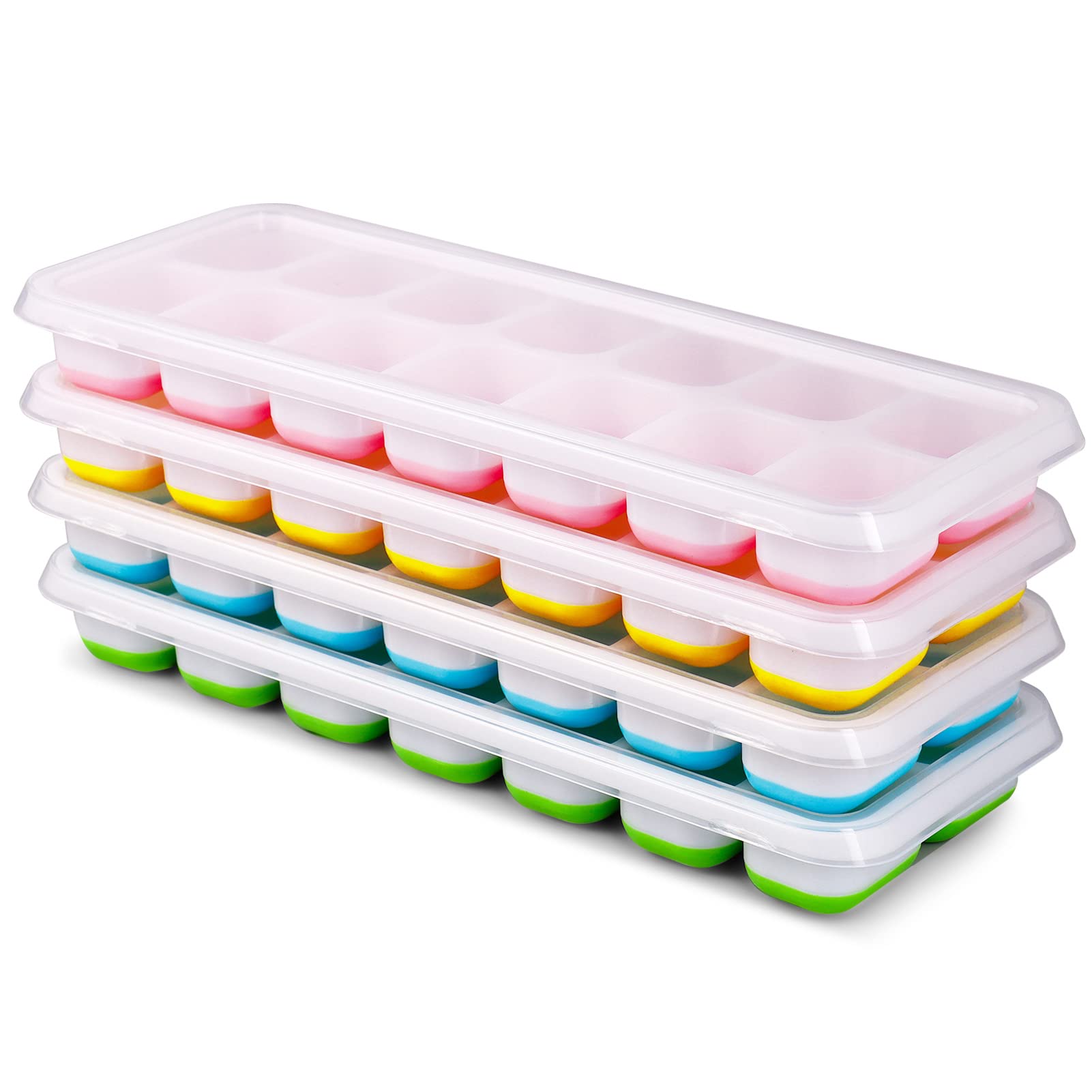 Ice Cube Tray, Pack of 4 Silicone Ice Cube Trays with Lid, Square Ice Cube Trays, 14 Compartments, LFGB Certified