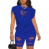 PINSV Women 2 Piece Outfits Summer Sweatsuits Biker Short Workout Jogger Sets