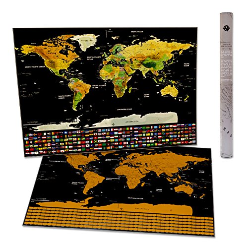 Scratch Off World Map | Perfect World Travel Map Gift | Black and Gold | Large 33x24 | Vibrant Colors &amp; Clean Details | w/ US States, Country Flags, Scrape Tool Kit &amp; Accessories -World Notion