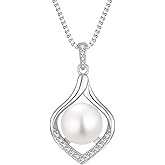 Lwsary Pearl Necklace for Women 925 Sterling Silver Pendant Necklace with 10MM Pearl Jewelry Gifts for Her