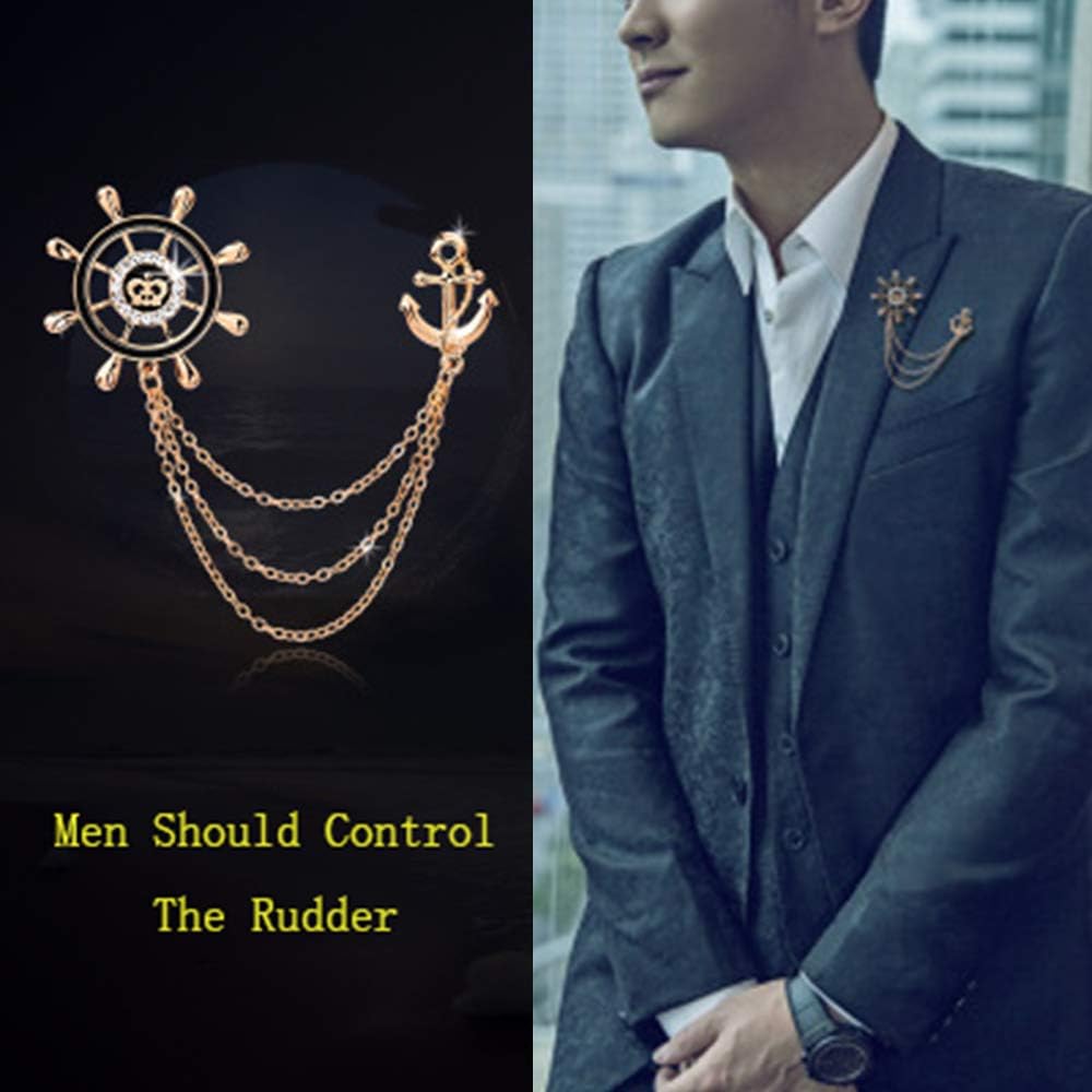 Huture 3-Pack Men's Elegant Wing Tassel Chain & Shield Lapel Pin Badge Brooch - Gold, Pequeño - Image 3