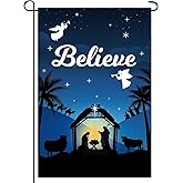 12 x 18 Inches Christmas Winter Believe Jesus Garden Flag Decorations - Double Sided Vertical Rustic Holy Night Farmhouse Holiday Yard Flag Indoor Outdoor House Patio Xmas Décor Party Supplies