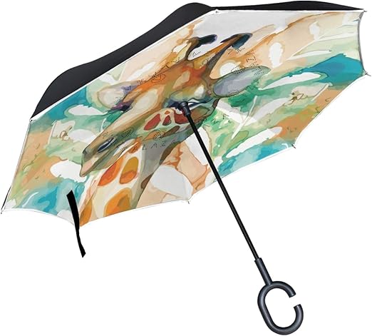 Beautiful Giraffe Double Layer Inverted Umbrella,C-Shaped Handle Cars