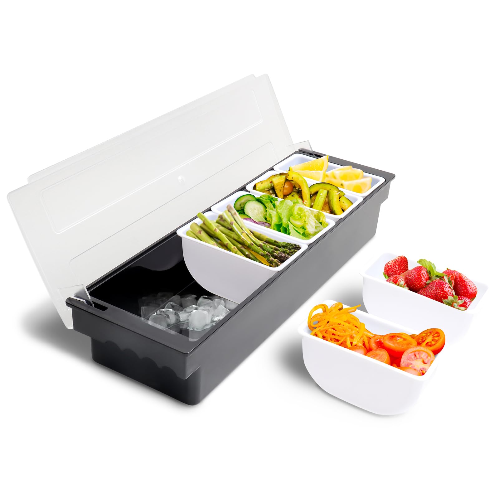 AJinTeby Condiment Caddy with Lid, Ice Chilled 6 Trays Topping ...