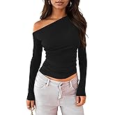 Womens Casual Long Sleeve Off Shoulder Boat Neck Slim Crop Tops Going Out Blouses Y2K T Shirts Y01