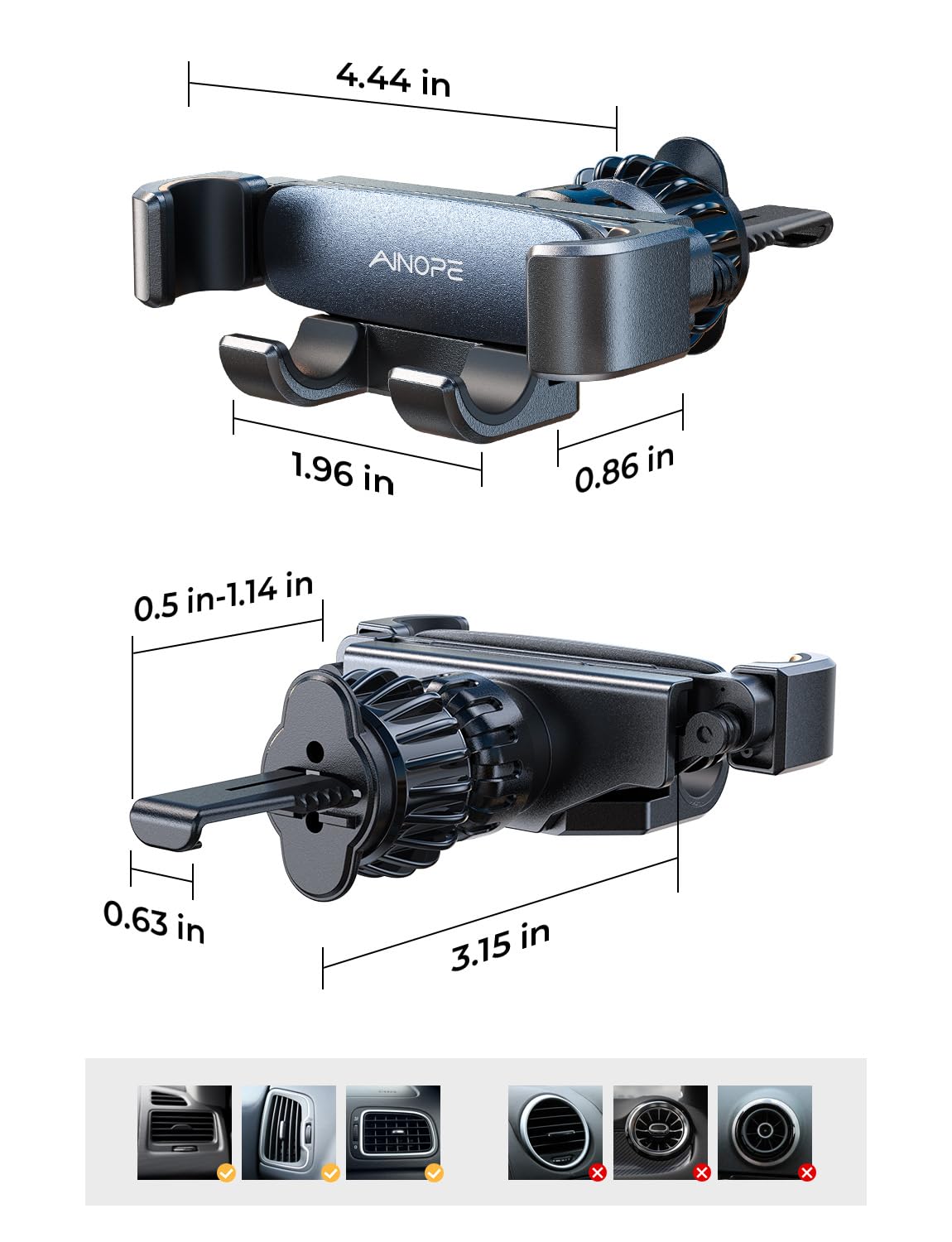 AINOPE for iPhone 17 Pro Max Car Mount Phone Holders for Your Car [Slide Design] Air Vent Phone Mount [Top Clamp] Cell Phone Holder Car Interior Accessories for iPhone Air 17 Pro Max 16 Samsung S25