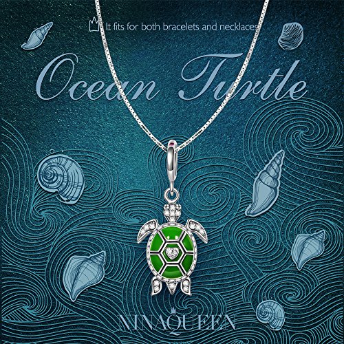 NINAQUEEN Turtle 925 Sterling Silver Green Dangle Pandöra Charms Pendant Charm Fit European Pandöra Bracelets Necklace Birthday for Her Teen Girls Kids Mothers Day Women Wife Daughter Sisters - Thumbnail 5