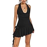 Parthea Womens Sexy Bodycon Mini Dress Backless Cowl Neck Ruffle Layer Party Club Graduation Going Out Dresses