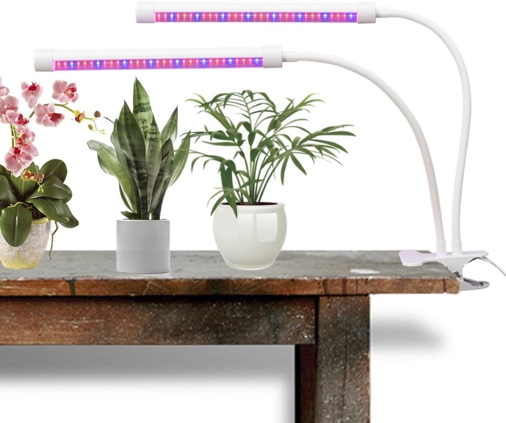 FlexLumen LED Grow Light for Indoor Plants | Ultra Bright Red/Blue Spectrum | Super Strong Adjustable Gooseneck Dual Head with Clip |18 Watt Clamp On Lamp for Growing Hydroponics Greenhouse Gardening