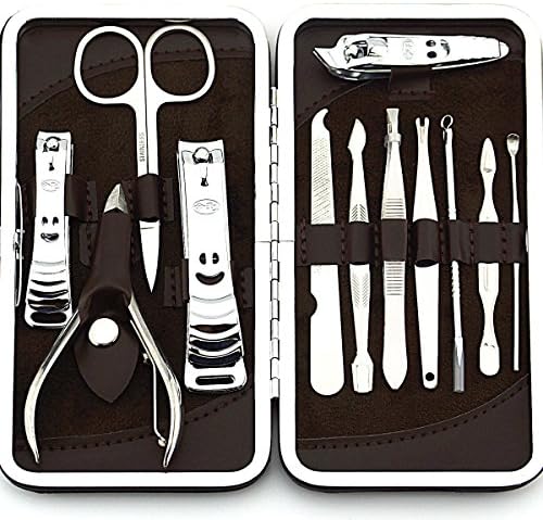 Manicure and pedicure set, nail clippers, pedicure tools, stainless steel, 12 pieces, low price (Brown)