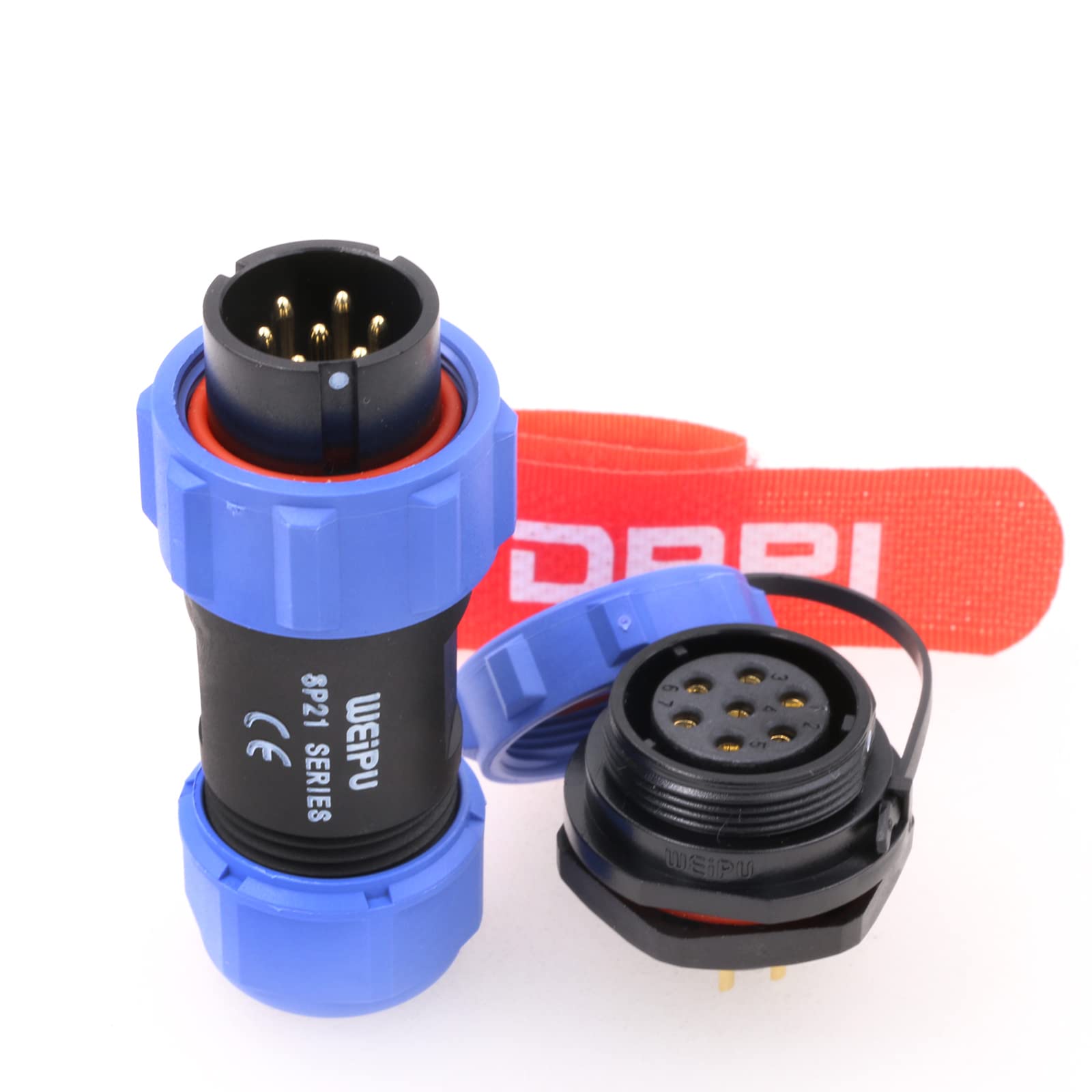 DRRI Weipu Threaded Coupling SP21 7Pin Rear-nut Mount Waterproof Quick Connect Plastic Connector for LED Lights