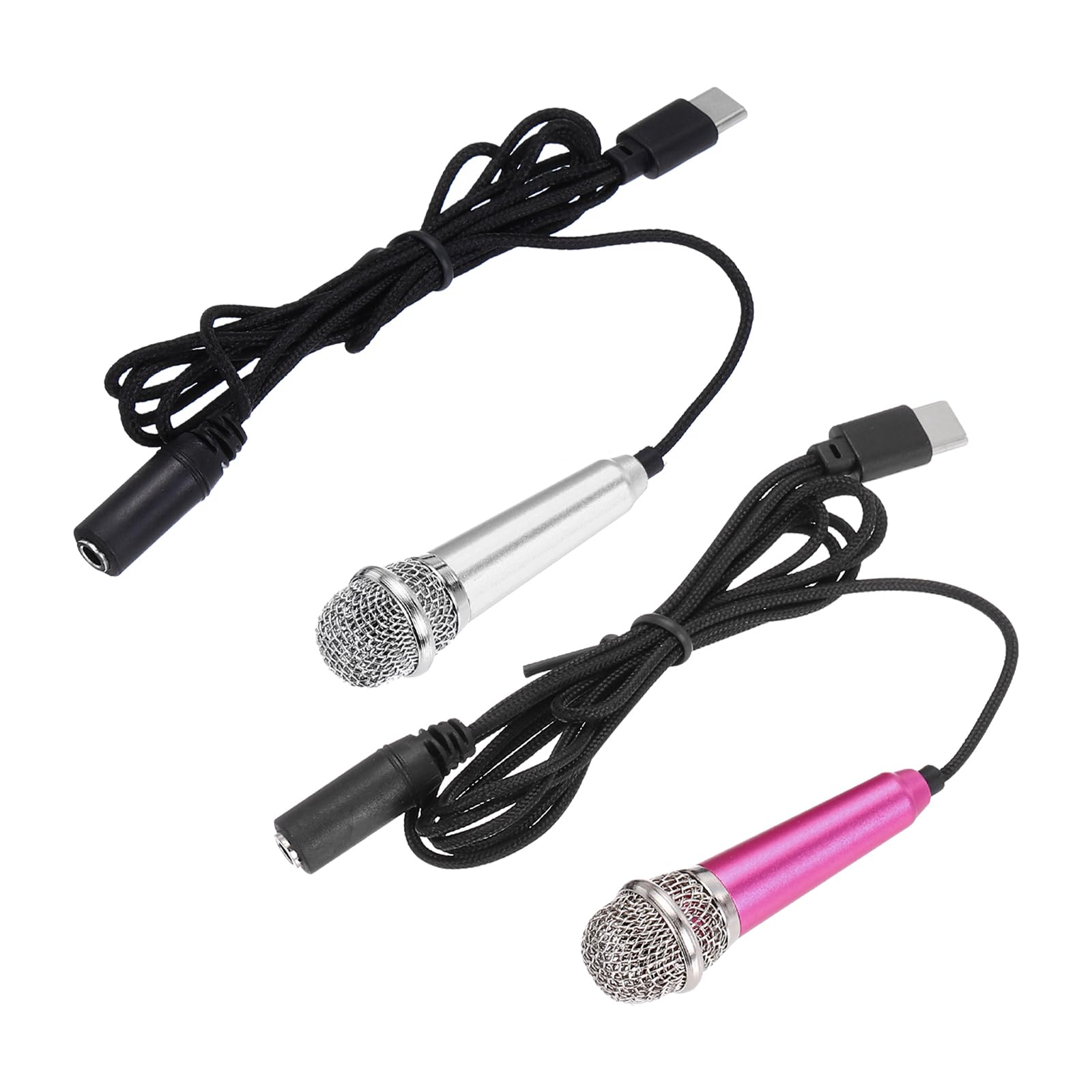 Photo 1 of MECCANIXITY 2 Pcs Mini Microphone, Mini Mic Tiny Microphone Phone Type C Mic Small Microphone for Record Phone Voice, Hot Pink/Silver