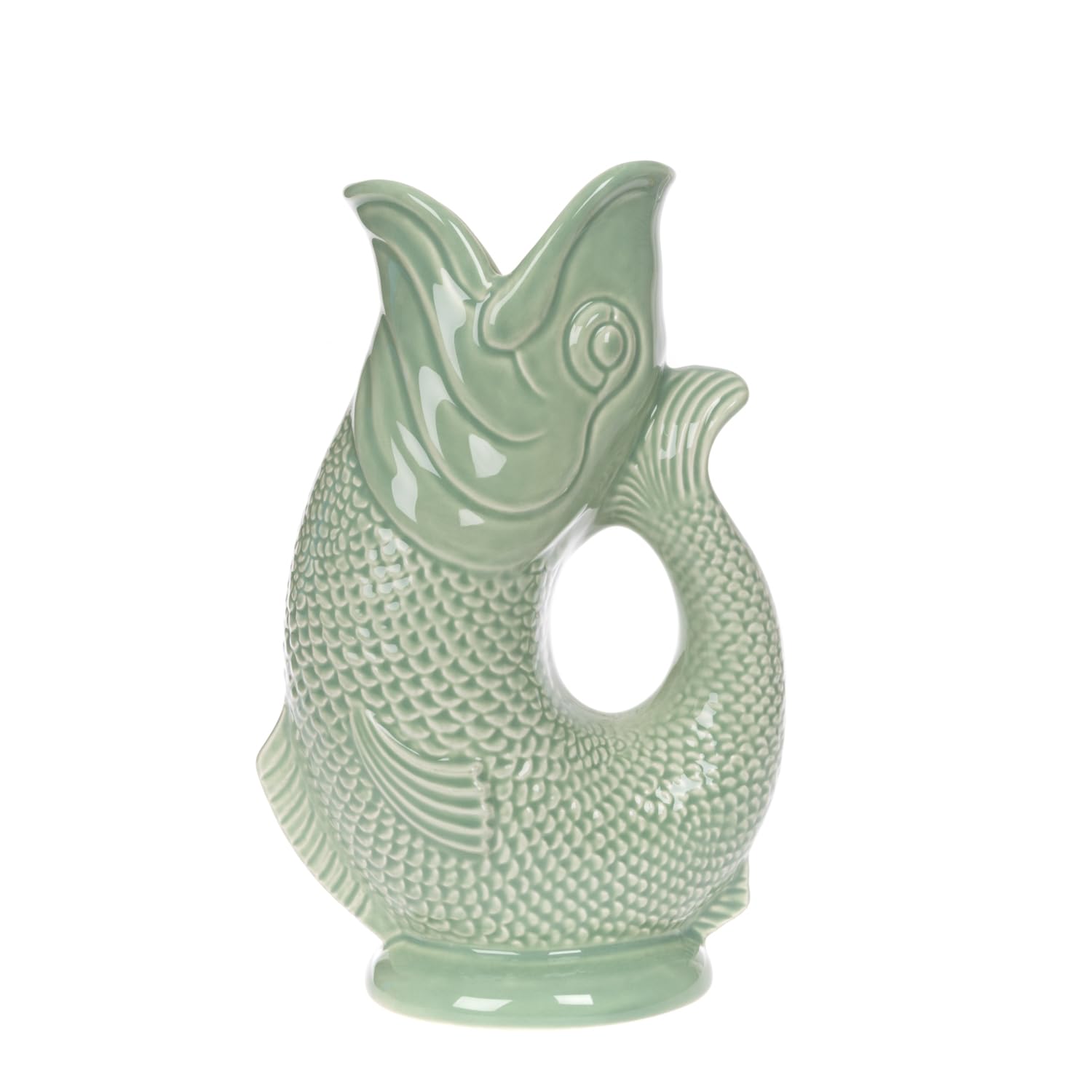 Gurgly Iconic Sage Green Glug Jug Small 23cm 750ml – Fish Water Jug, Decorative Fish Vase, Ornament, Carafe