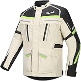 ILM Men's Street Motorcycle Jacket with CE Armor and Detachable Thermal Liner All Season Waterproof Adventure Touring Jackets Model JRL3 Cream, L