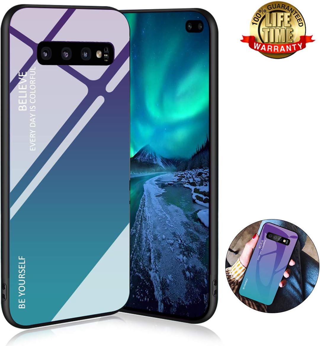 Case Fits for Samsung Galaxy S10e,[9H Tempered Glass Hybrid Back Cover][Soft TPU Frame][360 Full Body Protective] Anti-Scratch Shockproof Hard Mirror Case for Samsung S10e 5.8" (Gradient Blue)