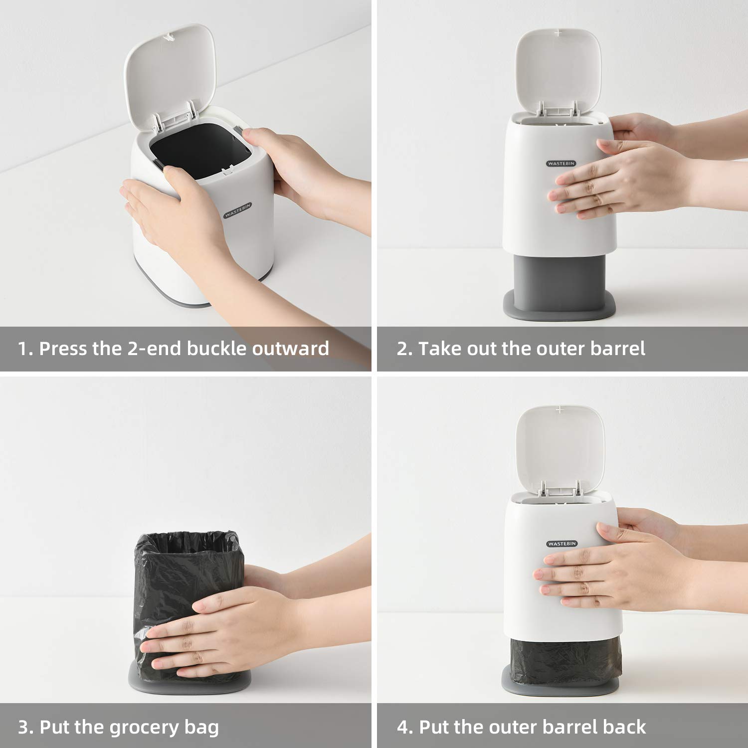 SUBEKYU 0.3 Gal Mini Desktop Trash Can with Lid for Office Countertop, Small Wastebasket for Coffee Table/Desk/Tabletop, Tiny Garbage Bin, Plastic, White: Industrial & Scientific