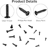 FandWay 750Pcs Small Self Tapping Screws Set M1-M1.7 Black Pan Head for Watch view 5