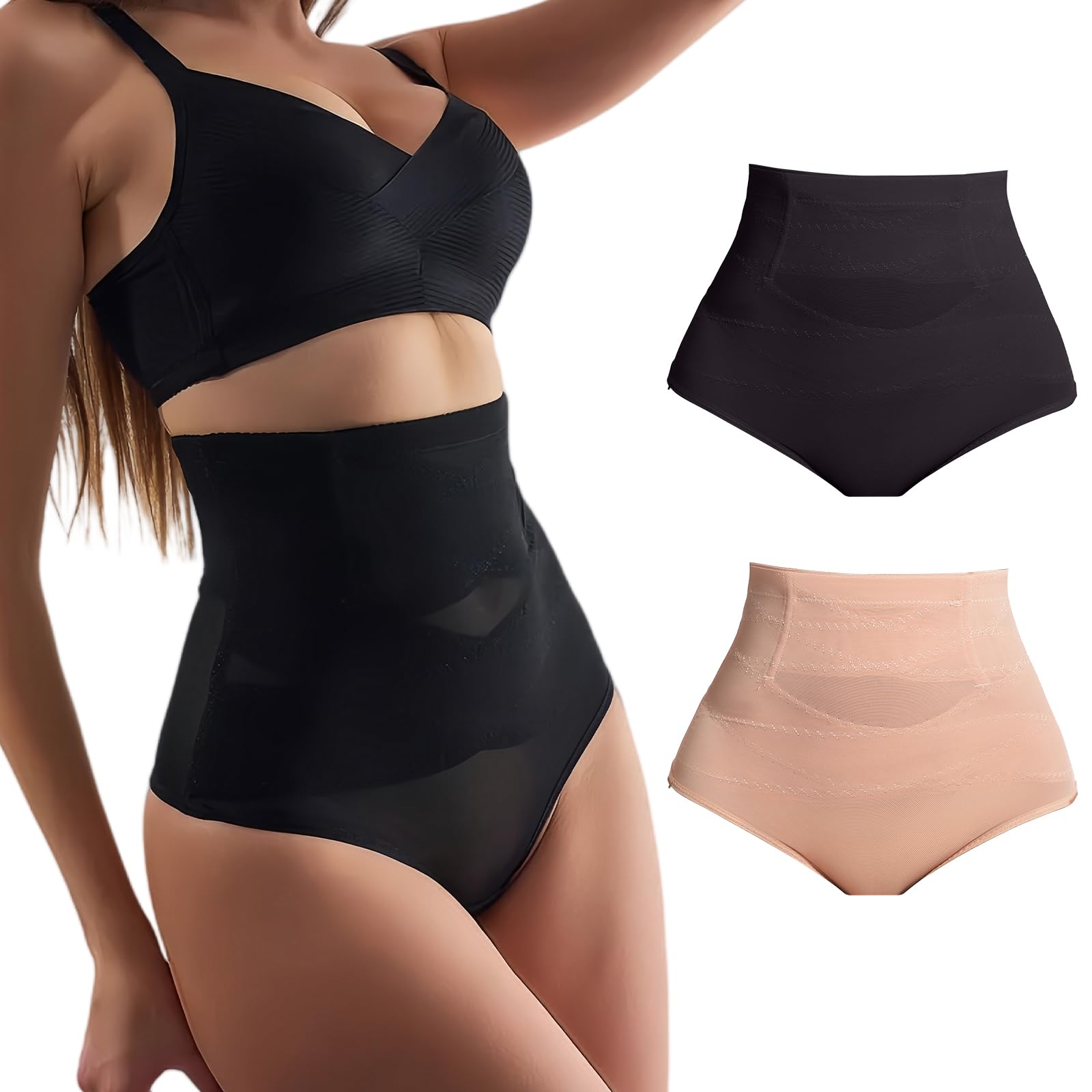Photo 1 of 2 PCS Thong Tummy Control Shapewear Shorts for Women High Waisted Body Shaper Underwear Seamless Shapewear Panty Girdle
