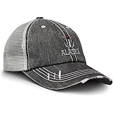 Distressed Trucker Hat Anchor and Light House Alaska Embroidery for Men & Women Black Gray