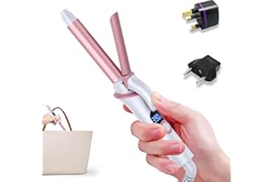 UKLISS Mini Curling Iron for Short Hair Dual Voltage with European UK Plug Adapter 3/4 Inch Travel Size Small Barrel Curling Iron to Beachy Waves Curls with 30S Fast Heating, 5 Temps for Global