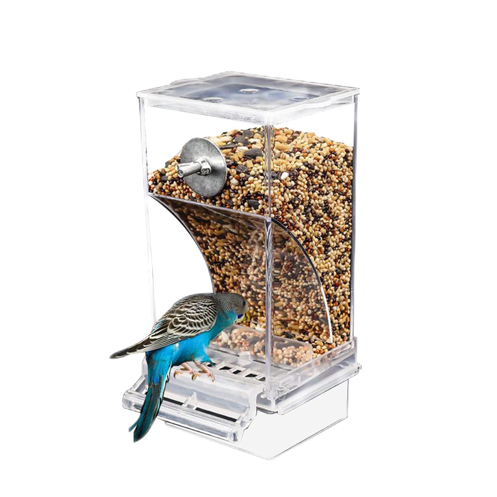 QCSTORE Automatic Bird Feeder Transparent Water Dispenser for Budgies Canaries Cockatiels Finches Parakeets - Automatic Sliding Construction, Easy to Install, Perfect Parrot Cage Accessory
