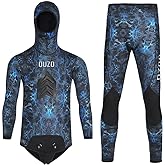 5MM Neoprene Spearfishing Wetsuit with Hooded, 2 Pieces Camouflage Hunting Diving Suit with Loading Chest Pad for Cool Water Freediving Snorkeling Swimming