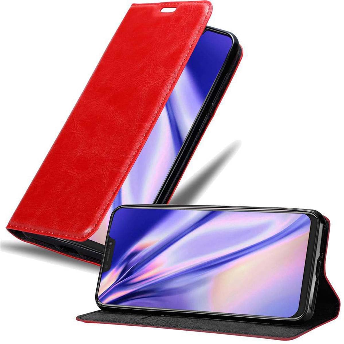 cadorabo Book Case works with Asus ZenFone 5Z in APPLE RED - with Magnetic Closure, Stand Function and Card Slot - Wallet Etui Cover Pouch PU Leather Flip