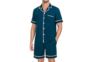 SWOMOG Mens Pajama Set Short Sleeve 2PCS Sleepwear Classic Button Down Loungewear Set Soft Modal Pj Set with Pockets