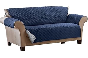 Collections Etc Reversible Quilted Furniture Protector Cover, Navy/Silver, Sofa