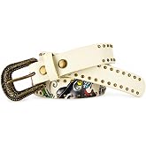 ED HARDY Women's Panther & Flower Print Studded Embellished Narrow Metal Buckle Adjustable Ladies Fashion Belt