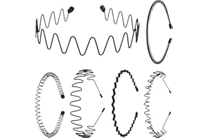 CoguZed 6-Pack Unisex Metal Headbands, Adjustable Elastic Wavy Hairband, Black