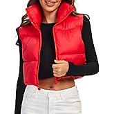 Fuinloth Women's Padded Vest, High Stand Collar Lightweight Zip Crop Puffer Gilet